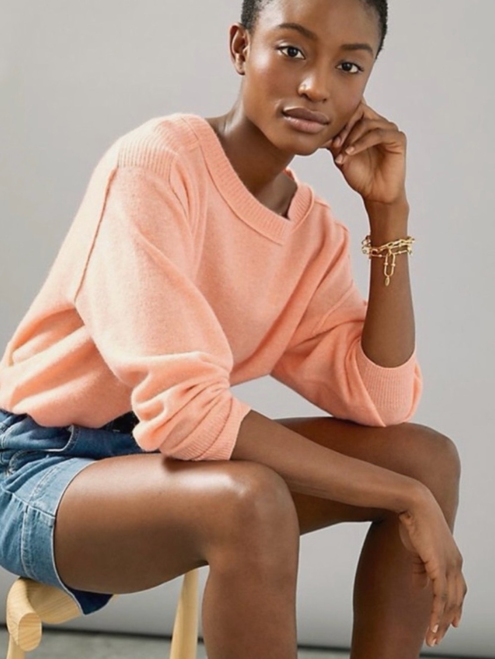 Anthropologie Pilcro Emmeline Boat Neck Cashmere Sweater Peach Size Small